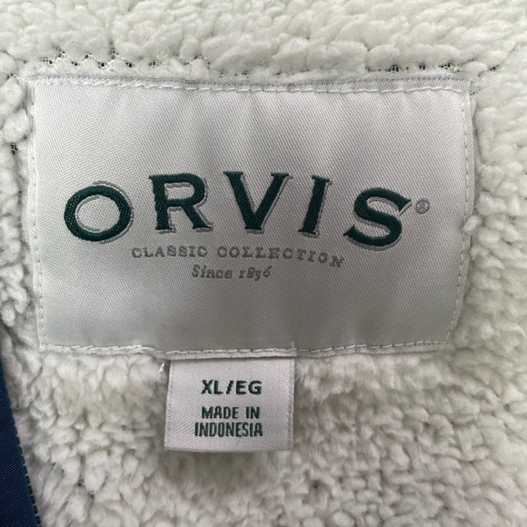 Orvis Faux Shearling Fleece Lined 1/4 Zip Navy Knit Pullover Sweater, XL - Picture 4 of 10